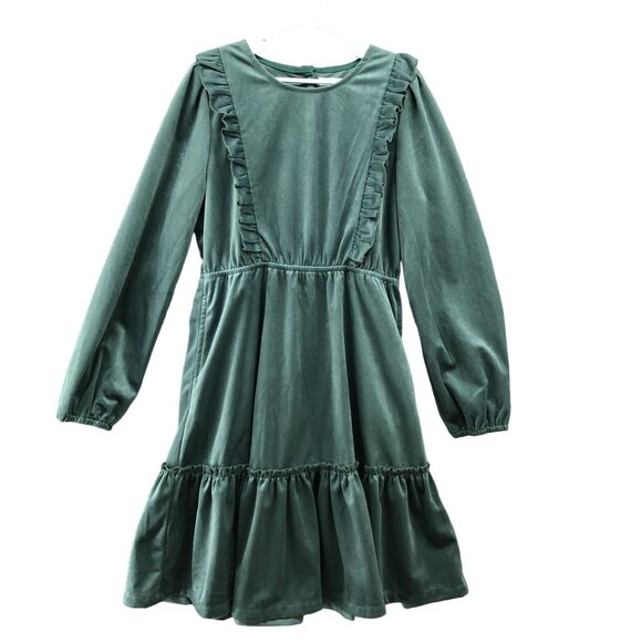 Airshiner Other - Airshiner Girls Size 10 Green Velvet Dress Long Sleeve Ruffle Holiday Fall 140